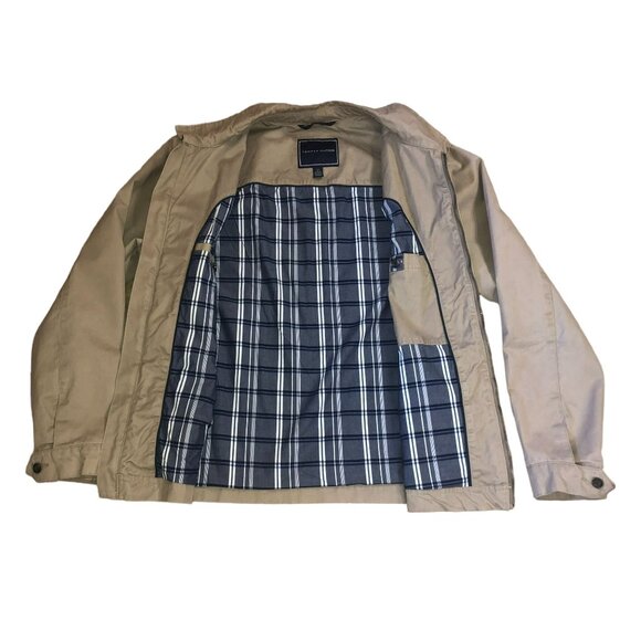 Y2K TAN TOMMY HILFIGER WINDBREAKER SZ L FULL ZIP PLAID LINING MENS - Picture 3 of 8
